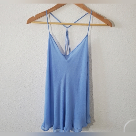 ANTHROPOLOGIE ELOISE Silk Ruffle Layered Cami Tank Blue Size S - Picture 3 of 3